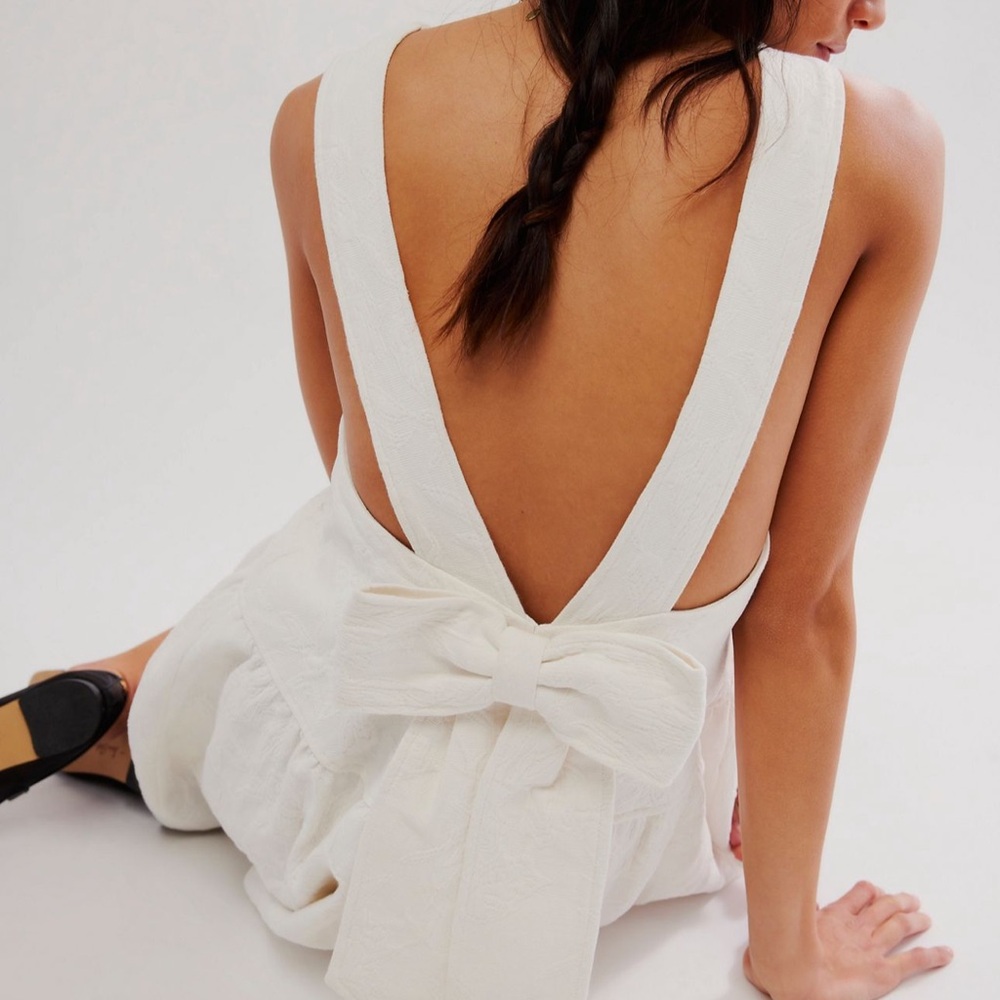 Free People Chic Backless White Dress with Bow Detail